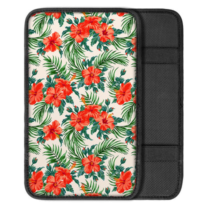 Tropical Hibiscus Blossom Pattern Print Car Center Console Cover