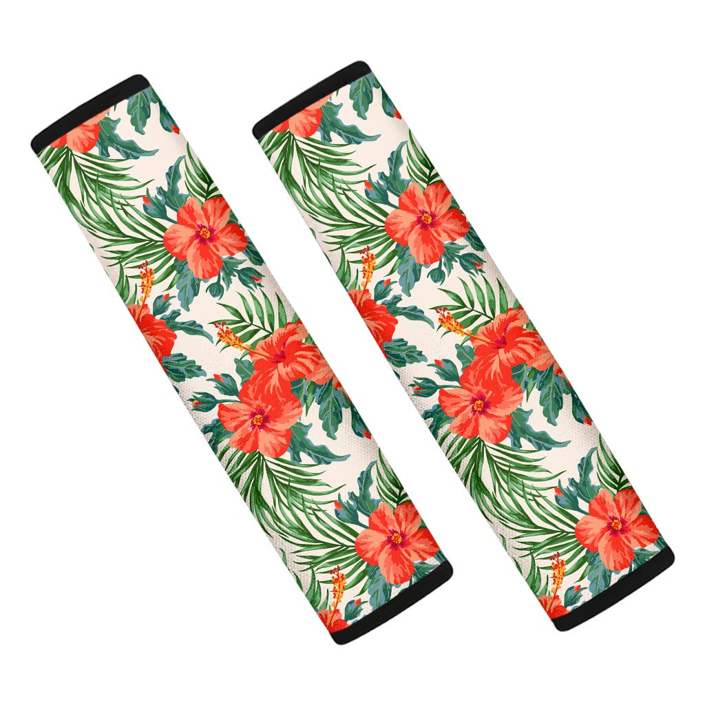 Tropical Hibiscus Blossom Pattern Print Car Seat Belt Covers