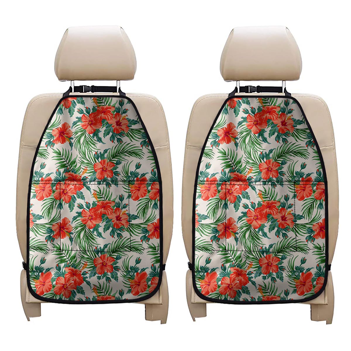 Tropical Hibiscus Blossom Pattern Print Car Seat Organizers