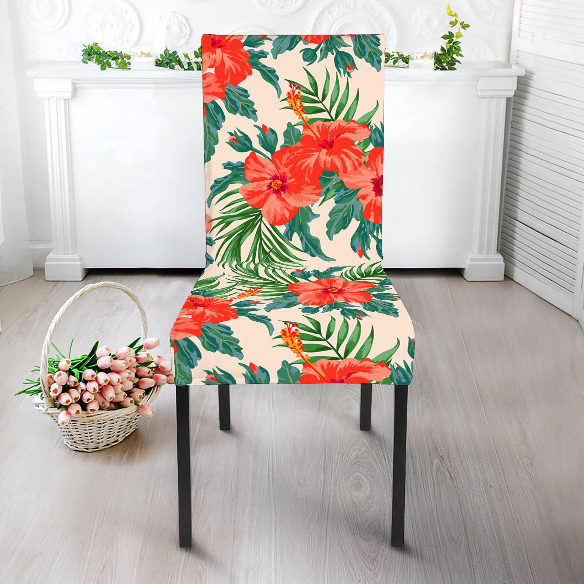 Tropical Hibiscus Blossom Pattern Print Dining Chair Slipcover