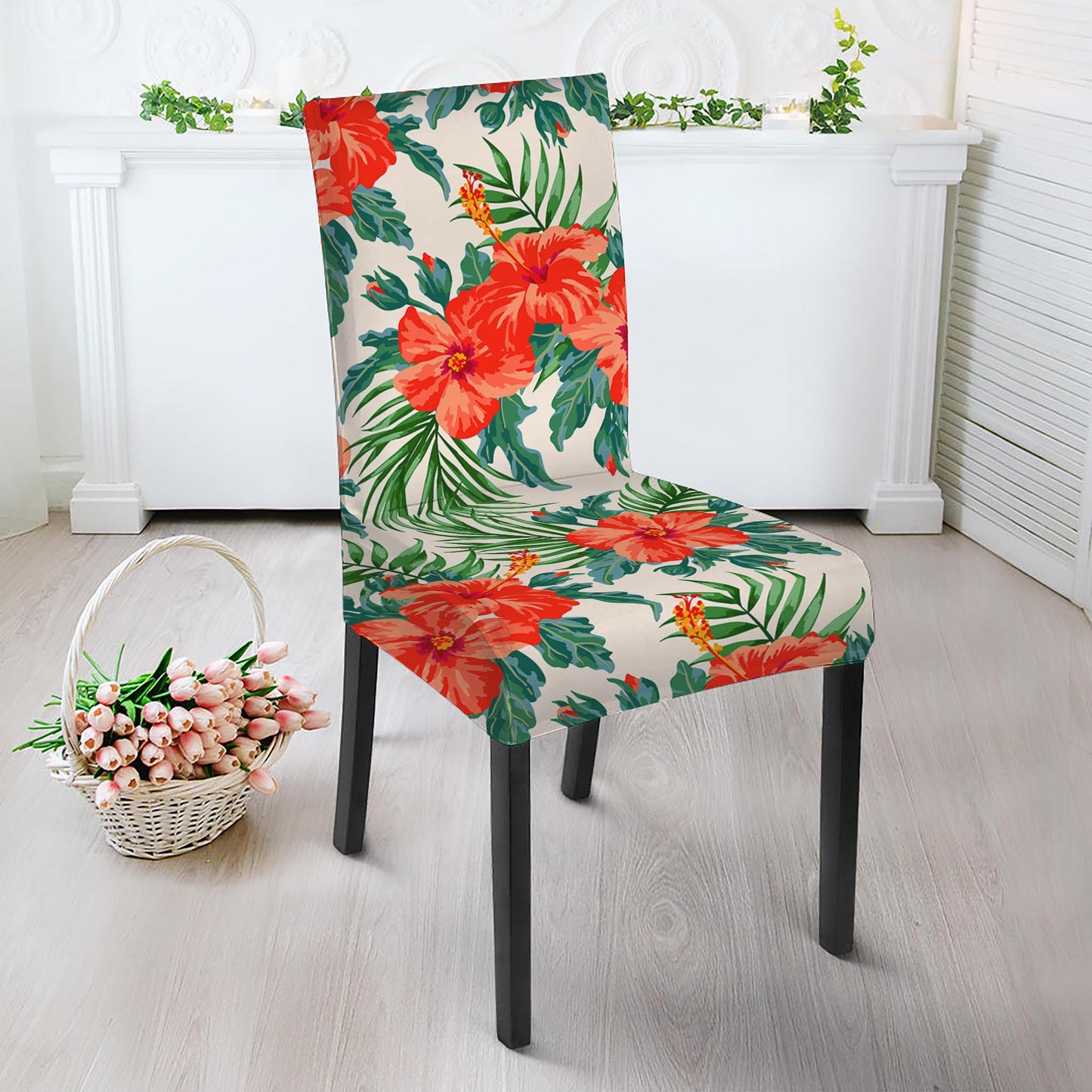 Tropical Hibiscus Blossom Pattern Print Dining Chair Slipcover