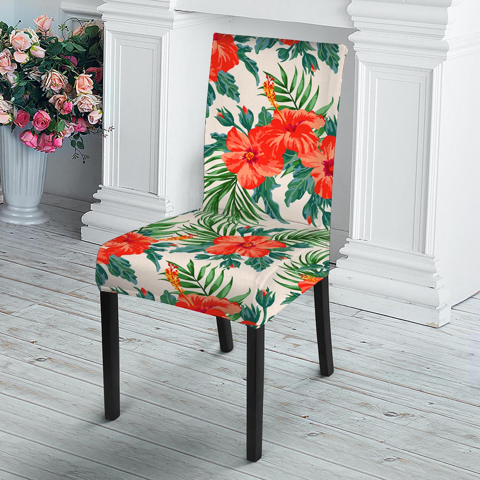 Tropical Hibiscus Blossom Pattern Print Dining Chair Slipcover
