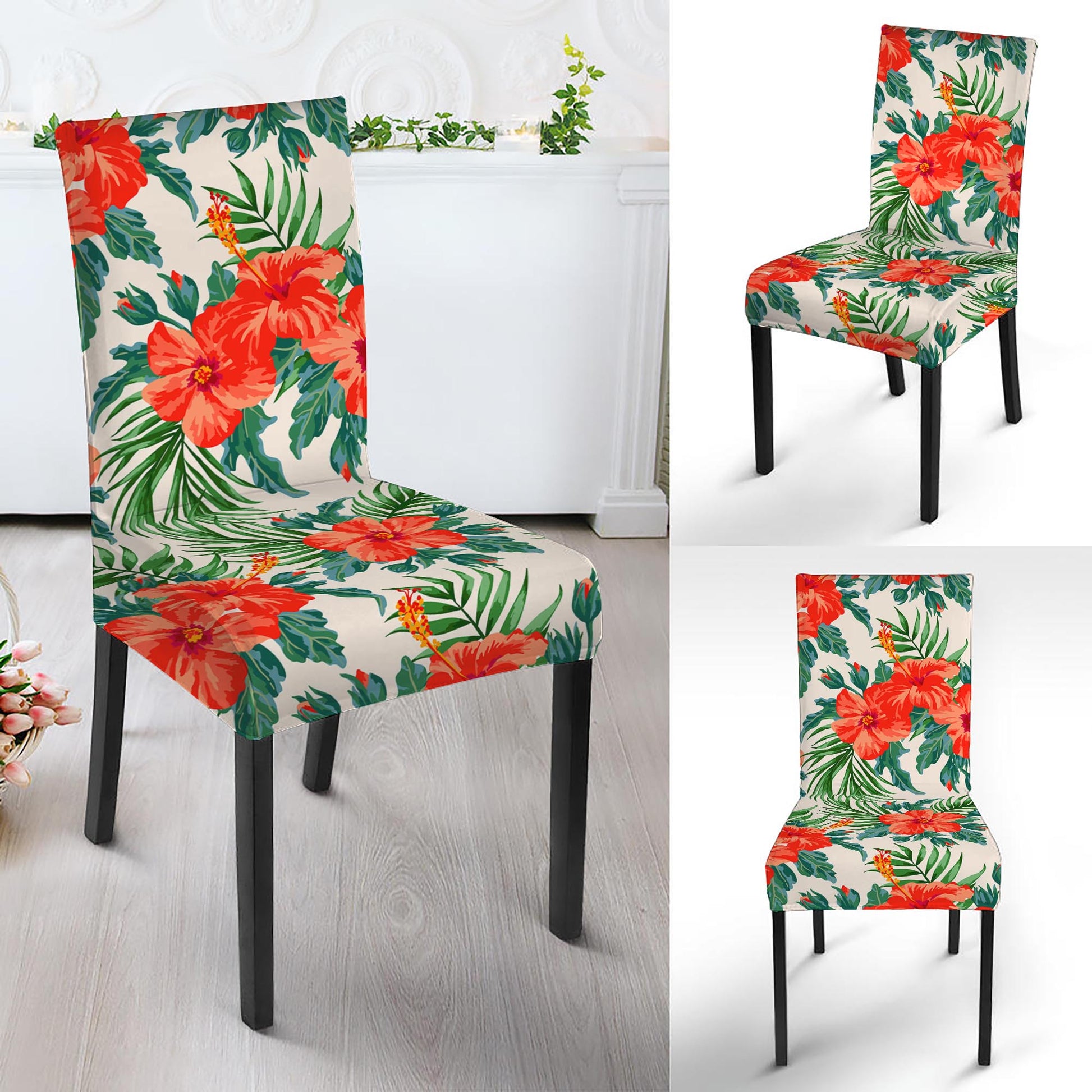 Tropical Hibiscus Blossom Pattern Print Dining Chair Slipcover