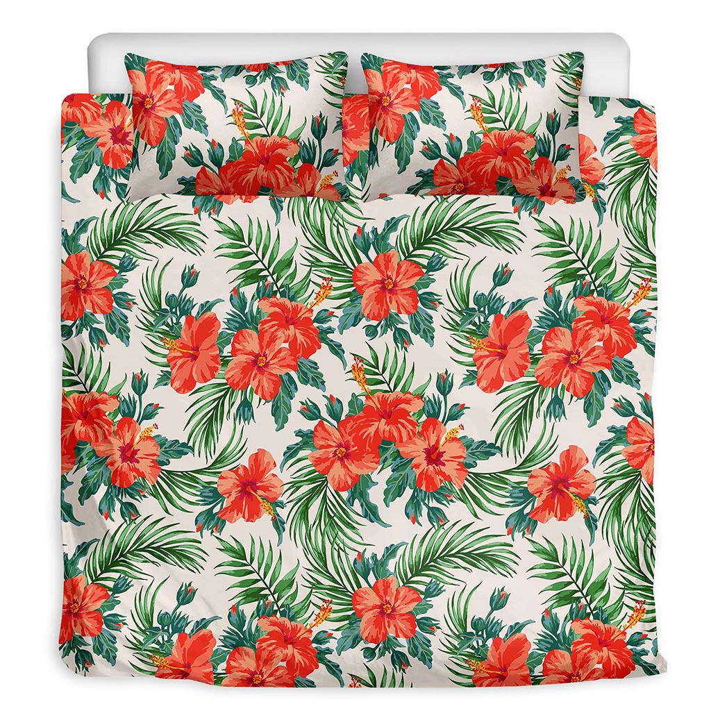 Tropical Hibiscus Blossom Pattern Print Duvet Cover Bedding Set