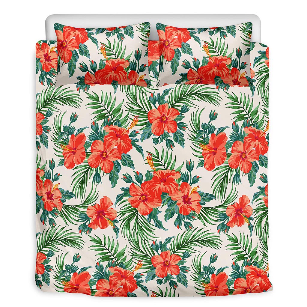 Tropical Hibiscus Blossom Pattern Print Duvet Cover Bedding Set