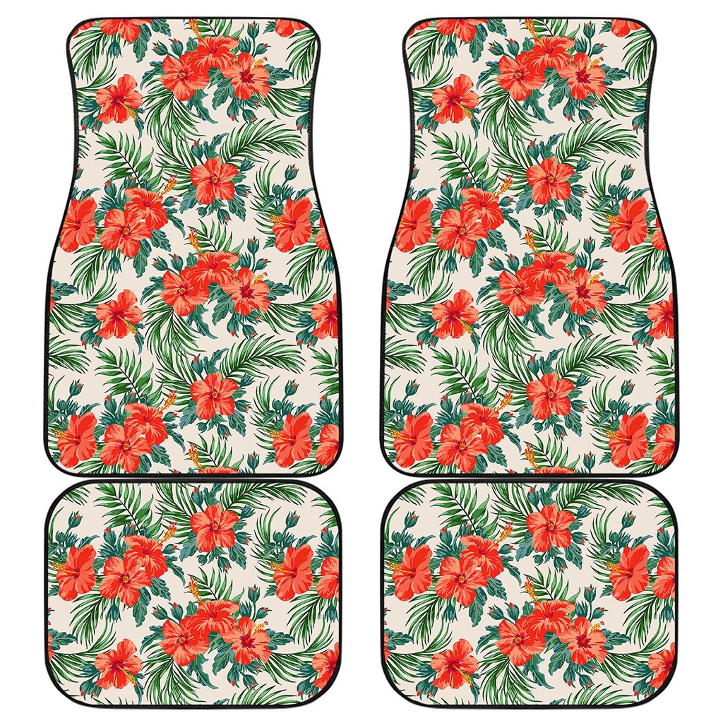 Tropical Hibiscus Blossom Pattern Print Front and Back Car Floor Mats