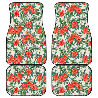 Tropical Hibiscus Blossom Pattern Print Front and Back Car Floor Mats