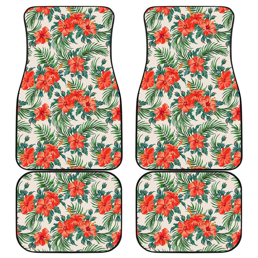 Tropical Hibiscus Blossom Pattern Print Front and Back Car Floor Mats