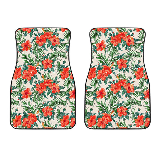 Tropical Hibiscus Blossom Pattern Print Front Car Floor Mats