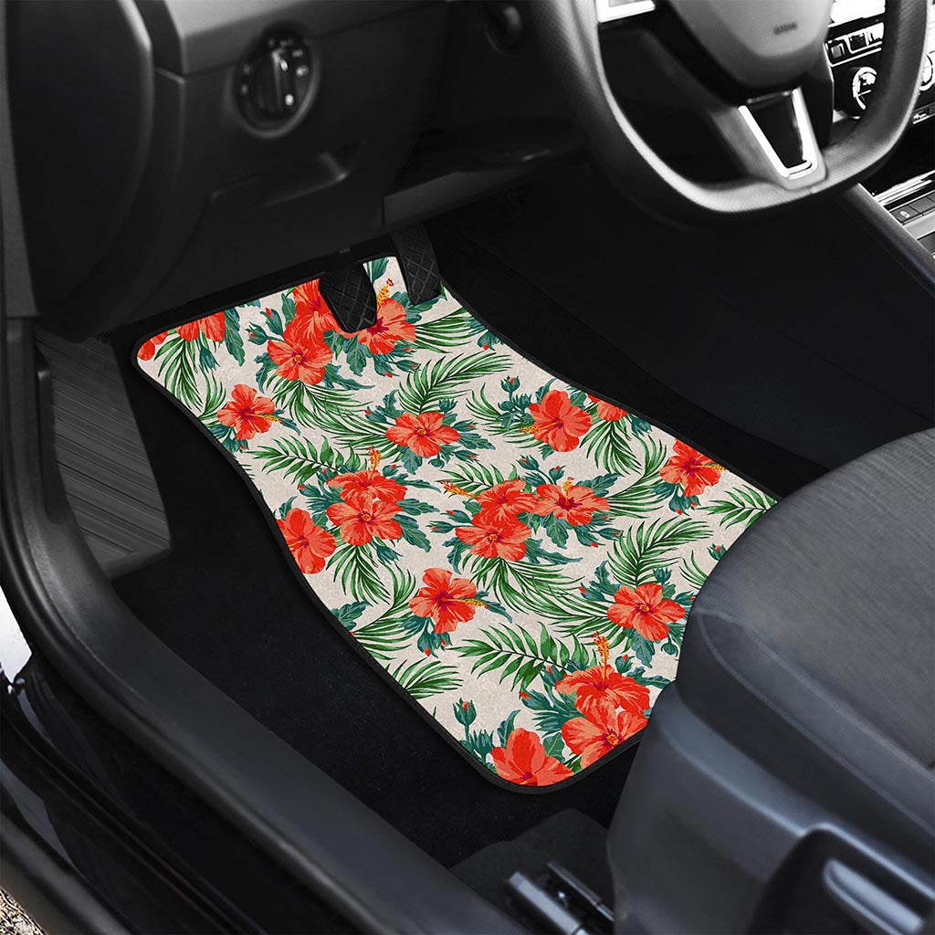 Tropical Hibiscus Blossom Pattern Print Front Car Floor Mats