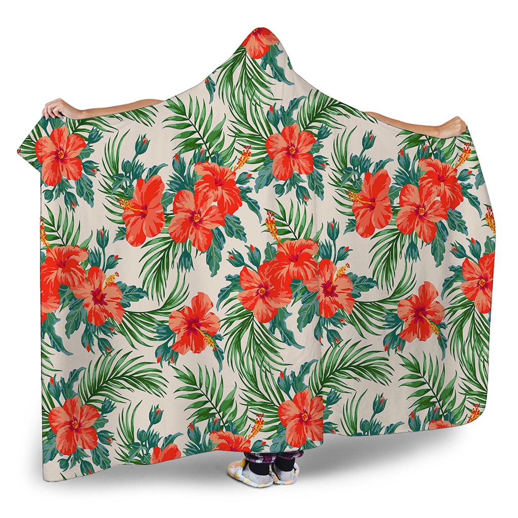 Tropical Hibiscus Blossom Pattern Print Hooded Blanket