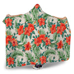 Tropical Hibiscus Blossom Pattern Print Hooded Blanket