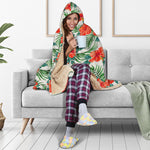 Tropical Hibiscus Blossom Pattern Print Hooded Blanket