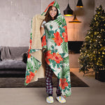 Tropical Hibiscus Blossom Pattern Print Hooded Blanket