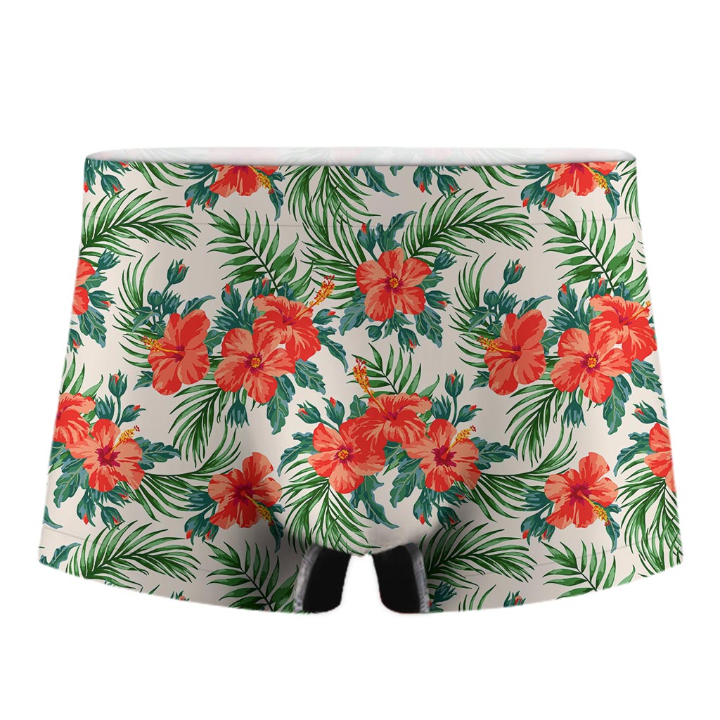 Tropical Hibiscus Blossom Pattern Print Men's Boxer Briefs