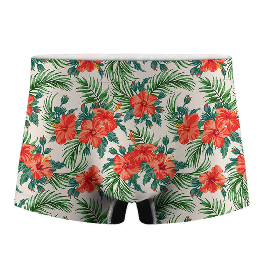 Tropical Hibiscus Blossom Pattern Print Men's Boxer Briefs