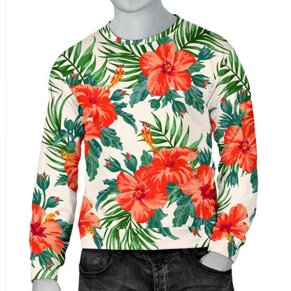 Tropical Hibiscus Blossom Pattern Print Men's Crewneck Sweatshirt GearFrost