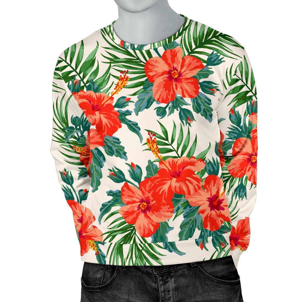 Tropical Hibiscus Blossom Pattern Print Men's Crewneck Sweatshirt GearFrost