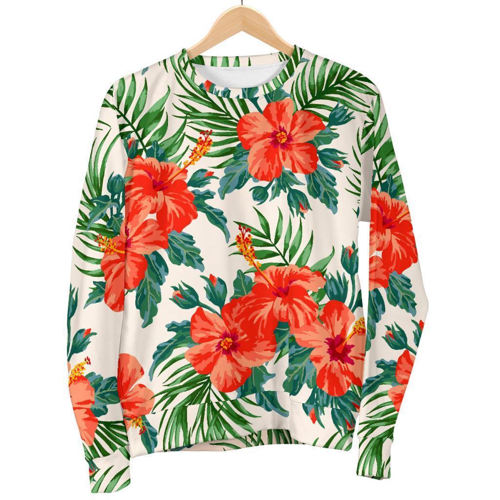 Tropical Hibiscus Blossom Pattern Print Men's Crewneck Sweatshirt GearFrost
