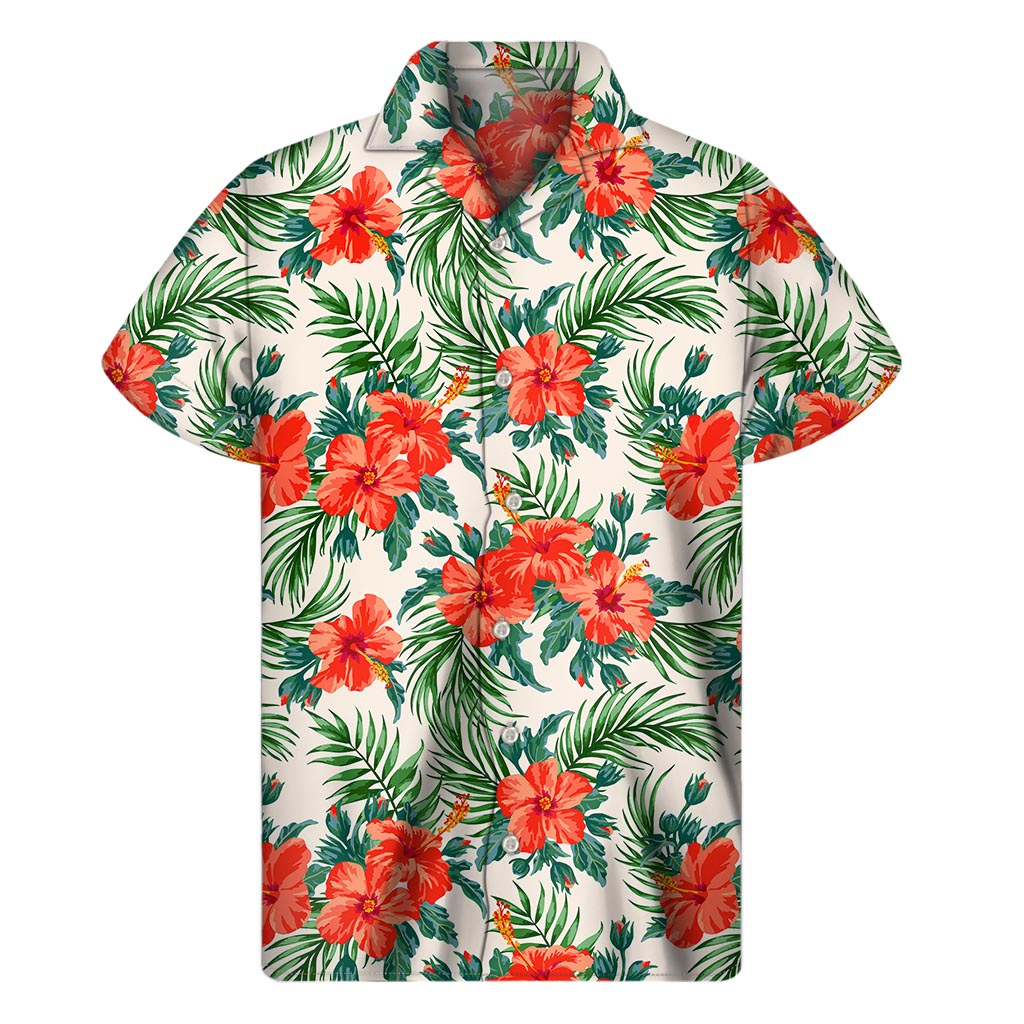 Tropical Hibiscus Blossom Pattern Print Men's Short Sleeve Shirt