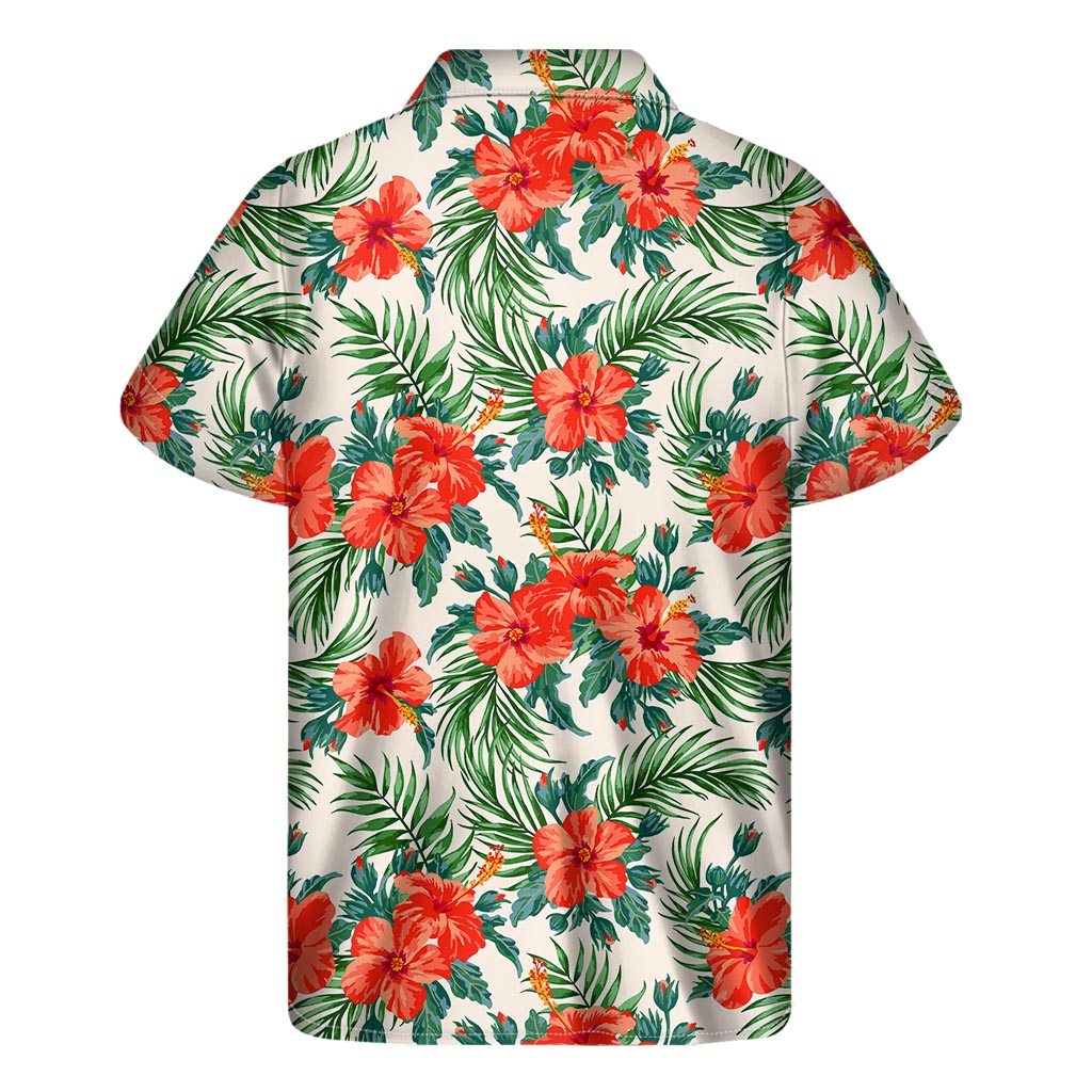 Tropical Hibiscus Blossom Pattern Print Men's Short Sleeve Shirt
