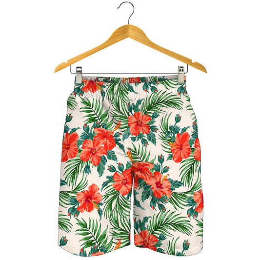 Tropical Hibiscus Blossom Pattern Print Men's Shorts