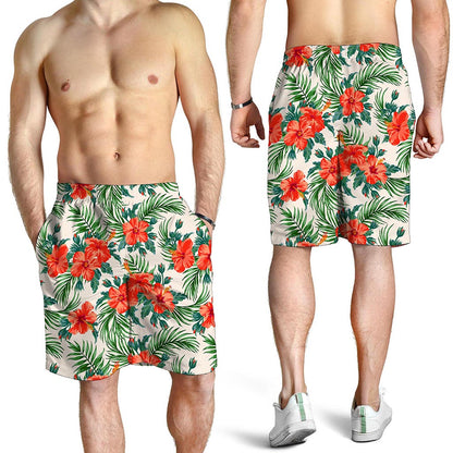 Tropical Hibiscus Blossom Pattern Print Men's Shorts
