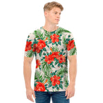Tropical Hibiscus Blossom Pattern Print Men's T-Shirt