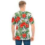 Tropical Hibiscus Blossom Pattern Print Men's T-Shirt