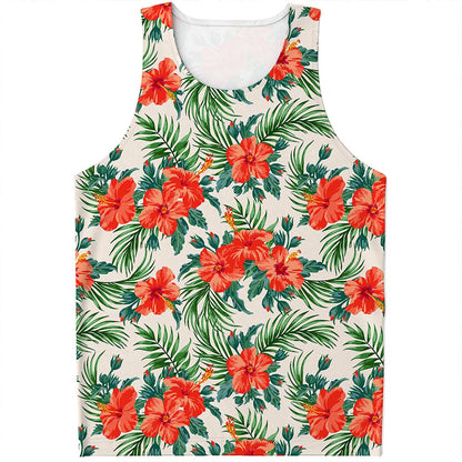 Tropical Hibiscus Blossom Pattern Print Men's Tank Top