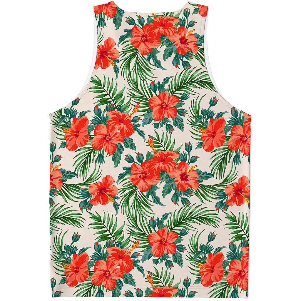 Tropical Hibiscus Blossom Pattern Print Men's Tank Top