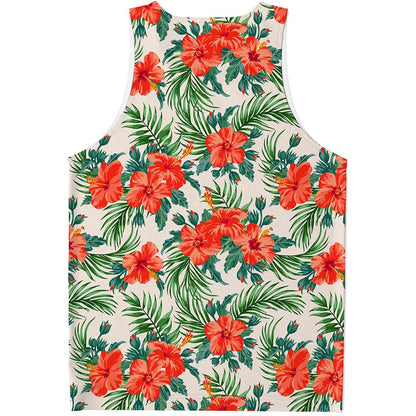 Tropical Hibiscus Blossom Pattern Print Men's Tank Top