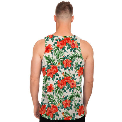 Tropical Hibiscus Blossom Pattern Print Men's Tank Top