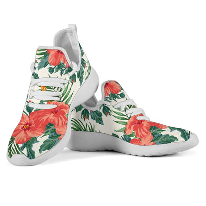 Tropical Hibiscus Blossom Pattern Print Mesh Knit Shoes GearFrost