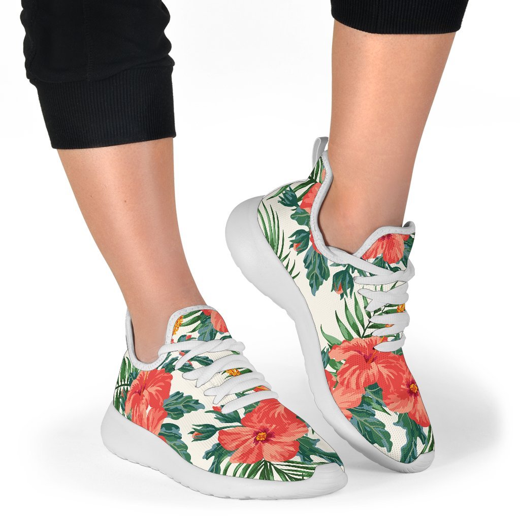 Tropical Hibiscus Blossom Pattern Print Mesh Knit Shoes GearFrost