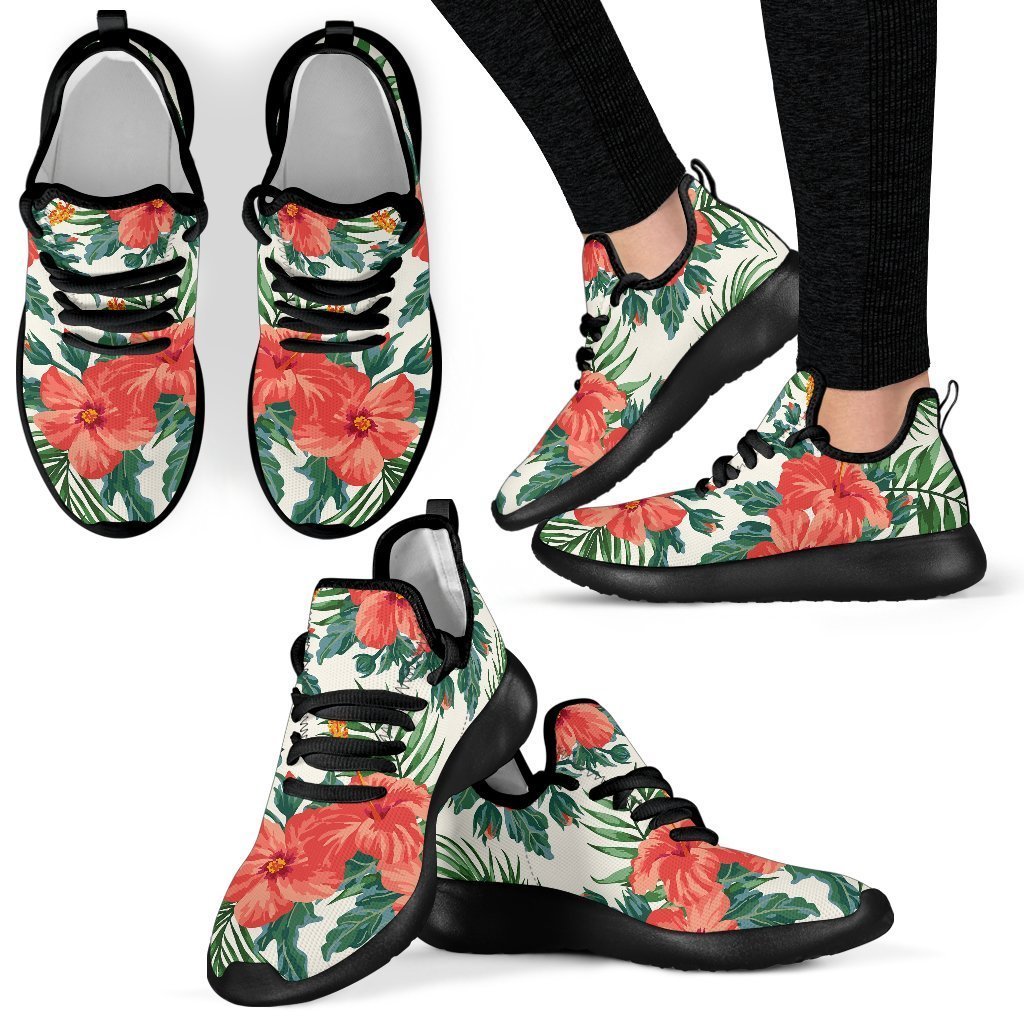Tropical Hibiscus Blossom Pattern Print Mesh Knit Shoes GearFrost