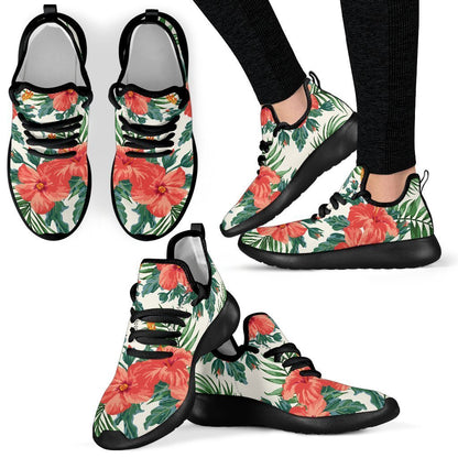 Tropical Hibiscus Blossom Pattern Print Mesh Knit Shoes GearFrost