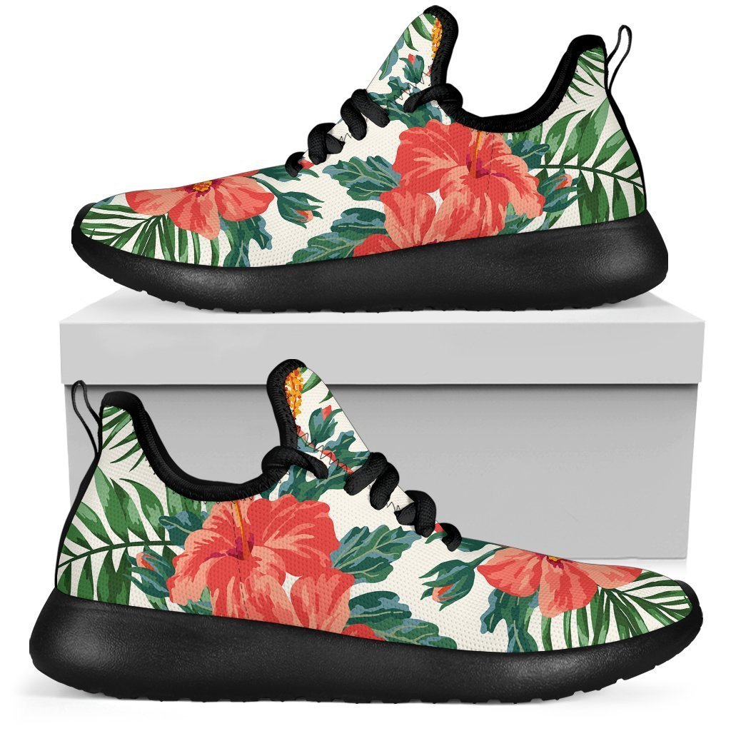 Tropical Hibiscus Blossom Pattern Print Mesh Knit Shoes GearFrost