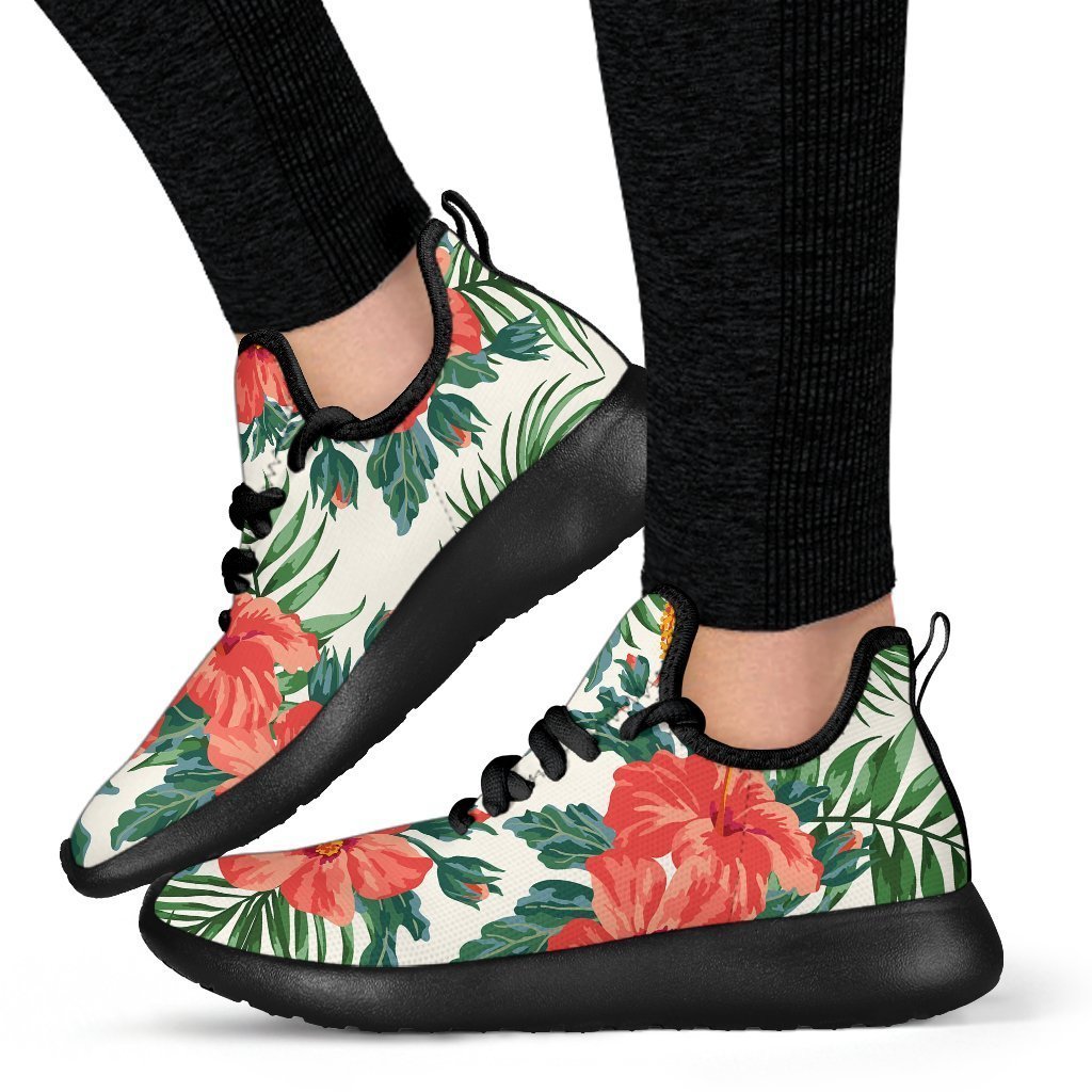 Tropical Hibiscus Blossom Pattern Print Mesh Knit Shoes GearFrost