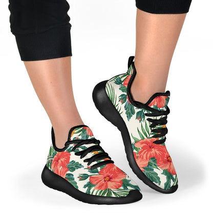 Tropical Hibiscus Blossom Pattern Print Mesh Knit Shoes GearFrost