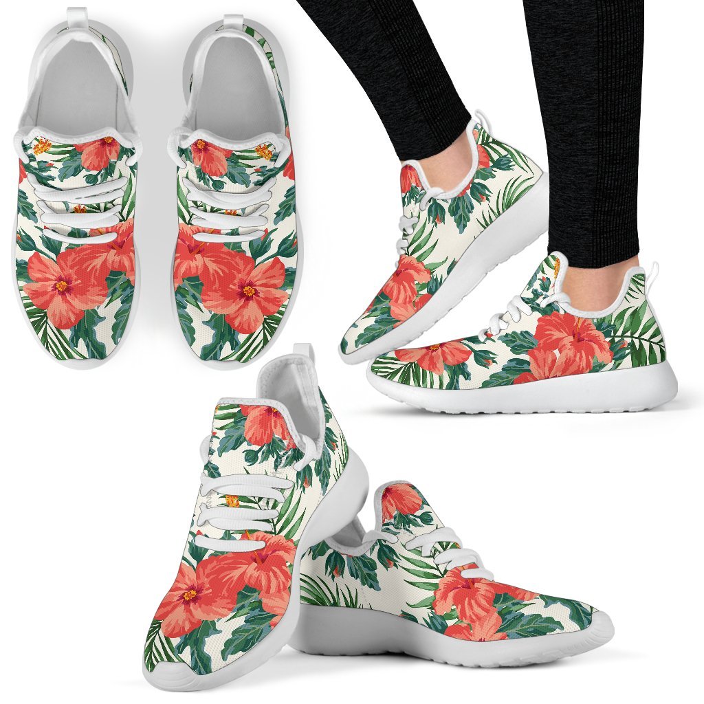 Tropical Hibiscus Blossom Pattern Print Mesh Knit Shoes GearFrost