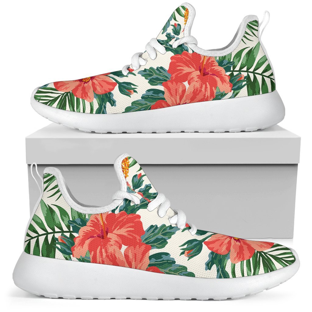 Tropical Hibiscus Blossom Pattern Print Mesh Knit Shoes GearFrost