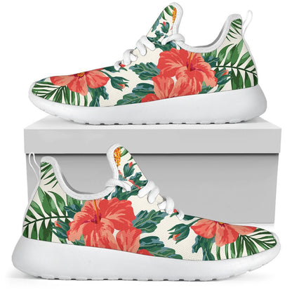 Tropical Hibiscus Blossom Pattern Print Mesh Knit Shoes GearFrost