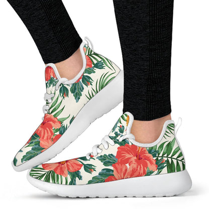 Tropical Hibiscus Blossom Pattern Print Mesh Knit Shoes GearFrost