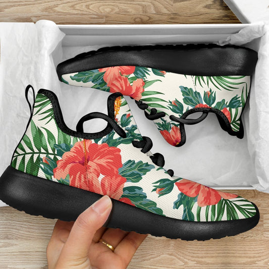Tropical Hibiscus Blossom Pattern Print Mesh Knit Shoes GearFrost