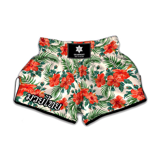 Tropical Hibiscus Blossom Pattern Print Muay Thai Boxing Shorts