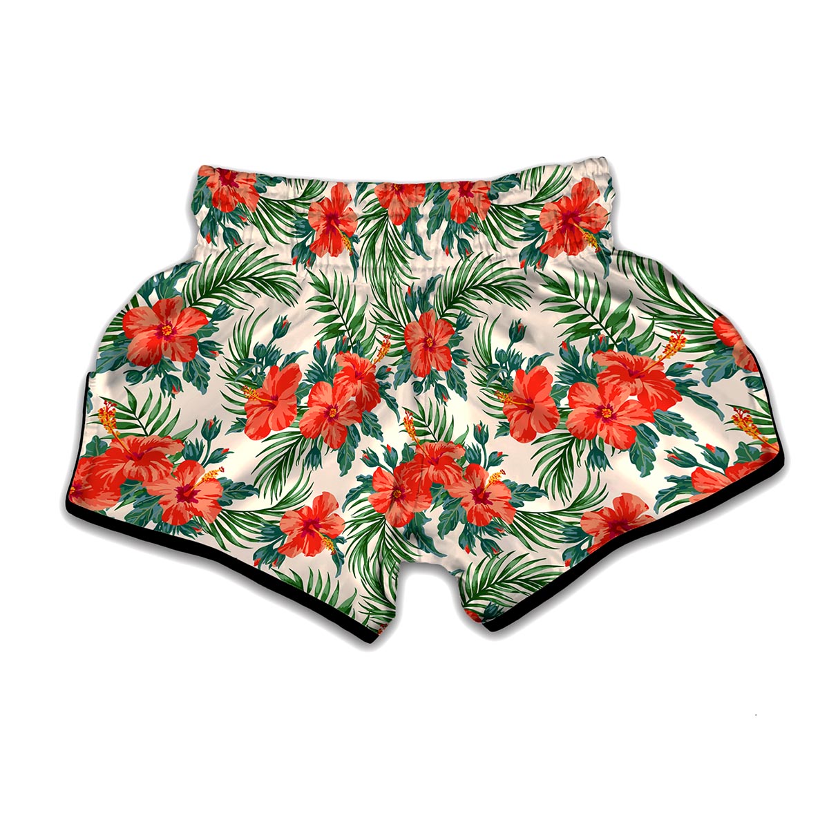 Tropical Hibiscus Blossom Pattern Print Muay Thai Boxing Shorts
