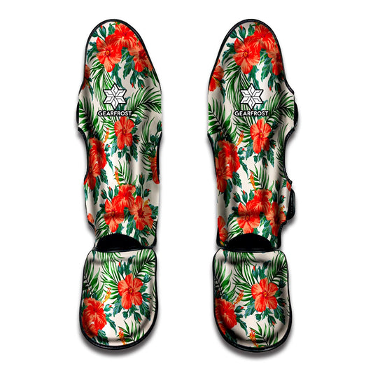Tropical Hibiscus Blossom Pattern Print Muay Thai Shin Guard