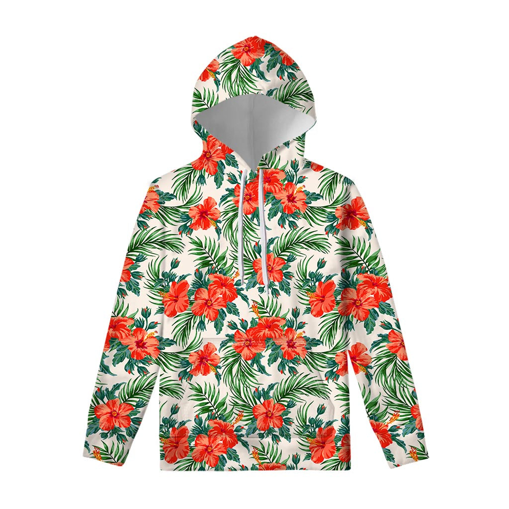 Tropical Hibiscus Blossom Pattern Print Pullover Hoodie