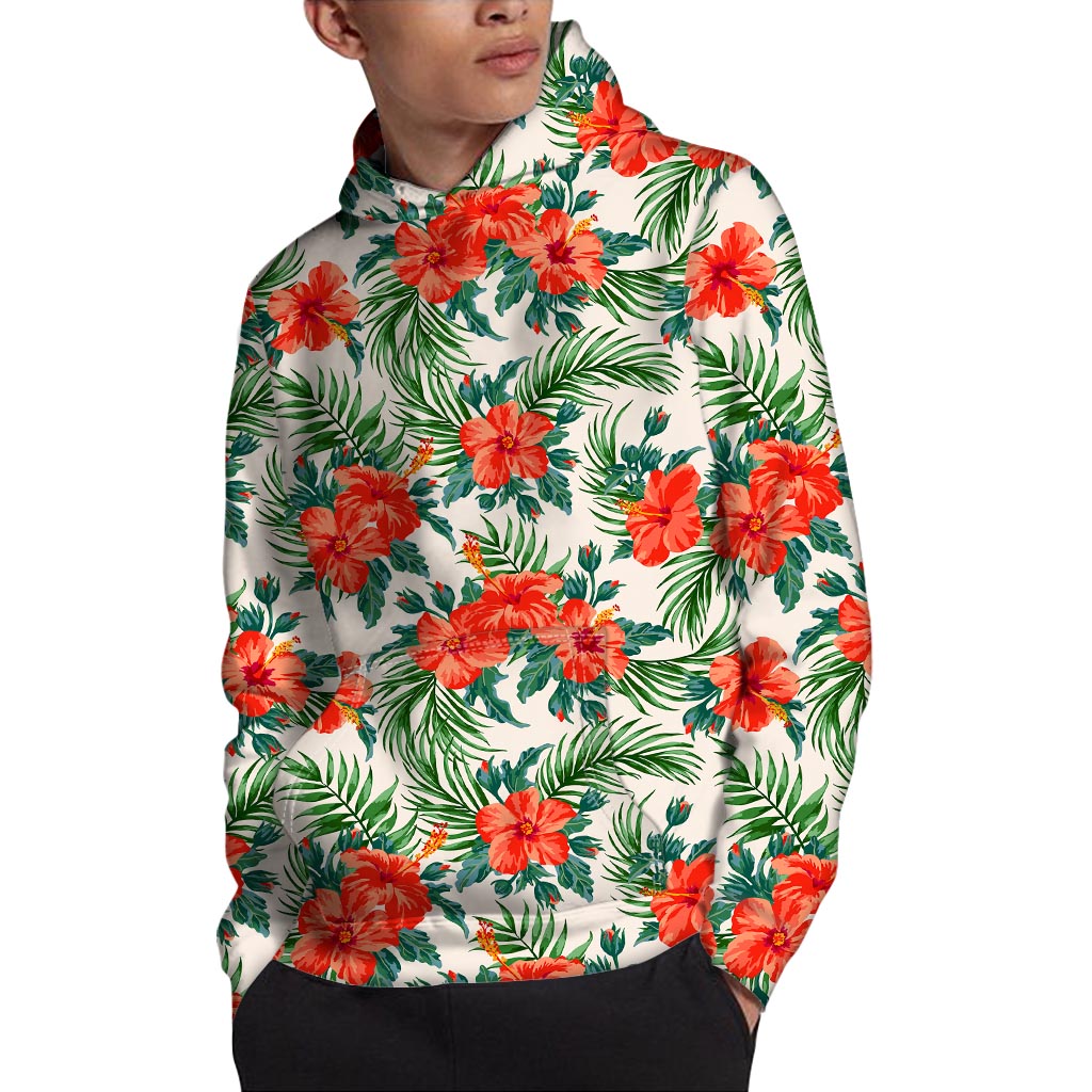 Tropical Hibiscus Blossom Pattern Print Pullover Hoodie